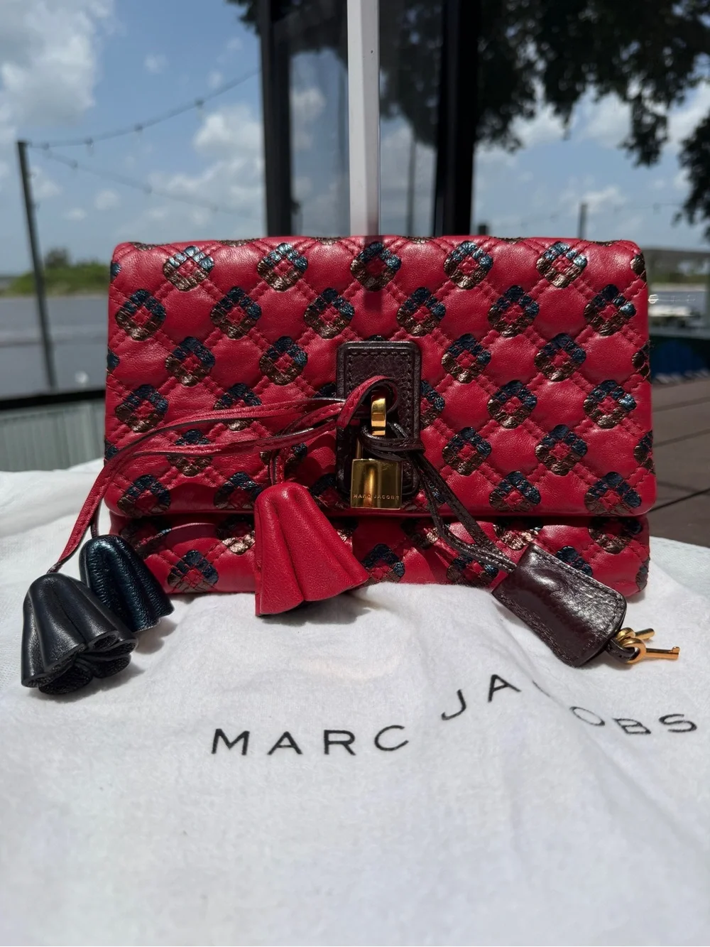 Marc Jacobs Memphis Tassel Padlock Pochette Clutch Bag Quilted Leather